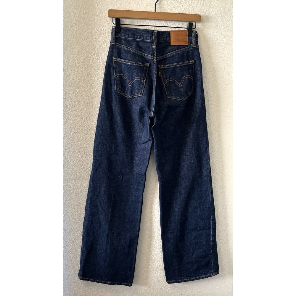 Levis Premium Ribcage WIde Leg Jeans Women 24 High Rise Dark Denim 100% Cotton - Picture 7 of 15